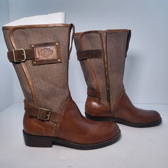 Harley Davidson Womens Size 6 Heatherton Biker Boots Black Leather/Canvas Zip - Picture 13 of 15